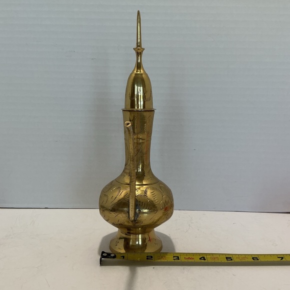 Brass Aftaba Arabian Pitcher Engraved Collectible Lidded Teapot VTG 1970s India - Picture 16 of 16